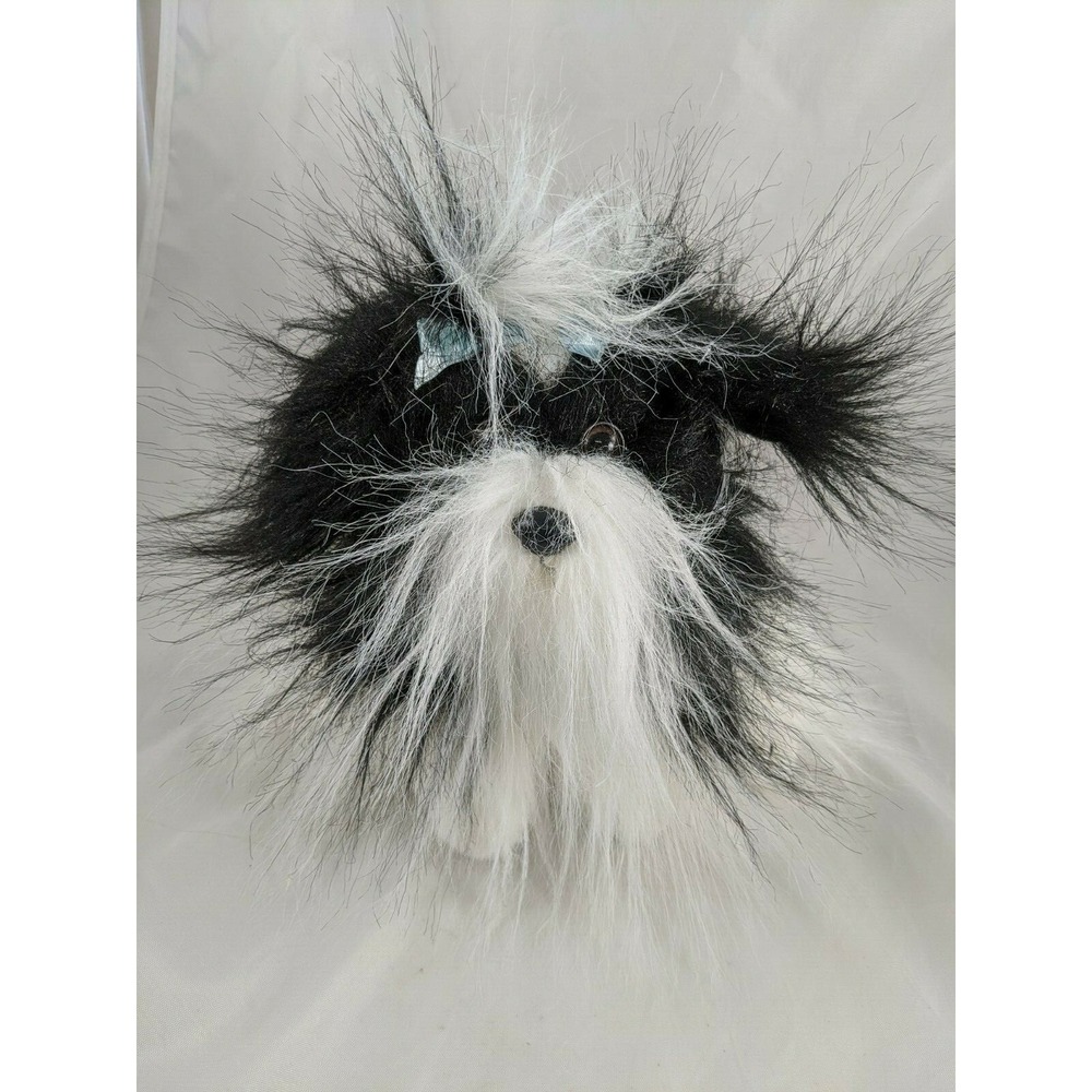 Animal Alley Black White Fluffy Dog Plush 8 Inch Tall 2000 Stuffed Animal toy